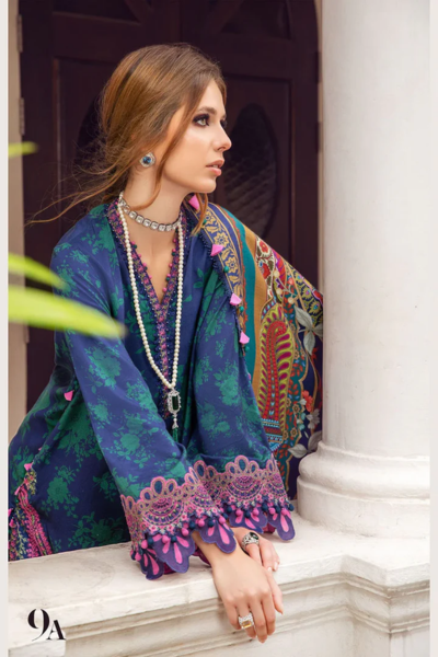 HR-123 Lawn Digital Printed 3pc Suit With Embroidered Laces & Printed Silk Dupatta