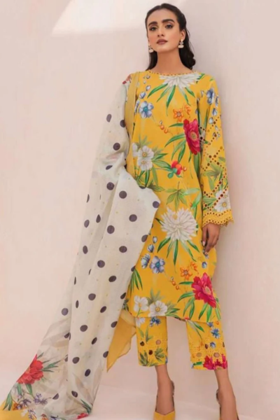 HR-74 3pc Unstitched Digital Printed Lawn Suit With Digital Printed Monar Dupatta