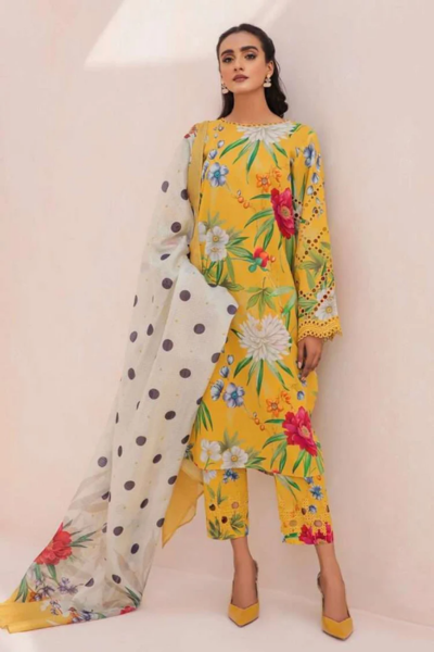 HR-74 3pc Unstitched Digital Printed Lawn Suit With Digital Printed Monar Dupatta