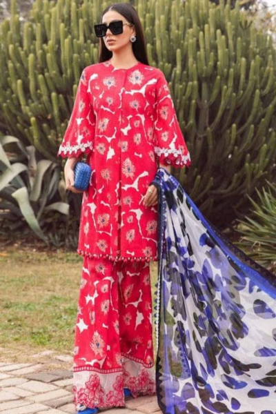 HR-SR 106 Unstitched Digital Printed Lawn Suit With Printed Fine Monar Dupatta