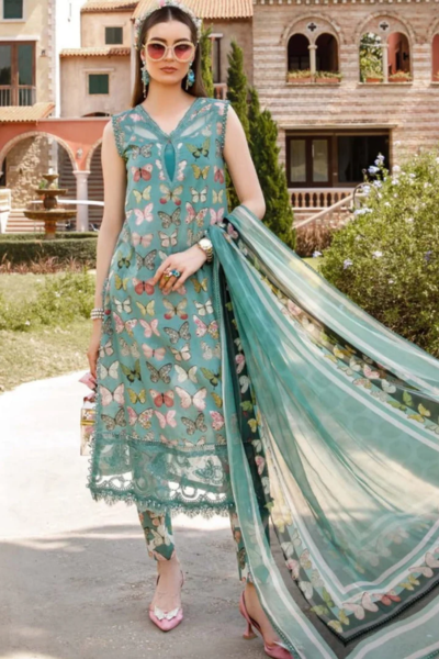 HR-MB26 Digital Printed Lawn Unstitched Suit 3pc with Monar Digital Printed Dupatta & Daman Embroidered Lace