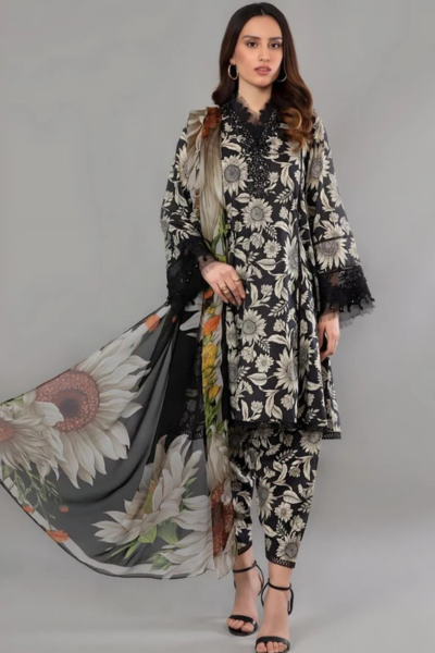HR-SR116 Digital Printed Unstitched Lawn Suit 3pc With Monar Digital Printed Dupatta