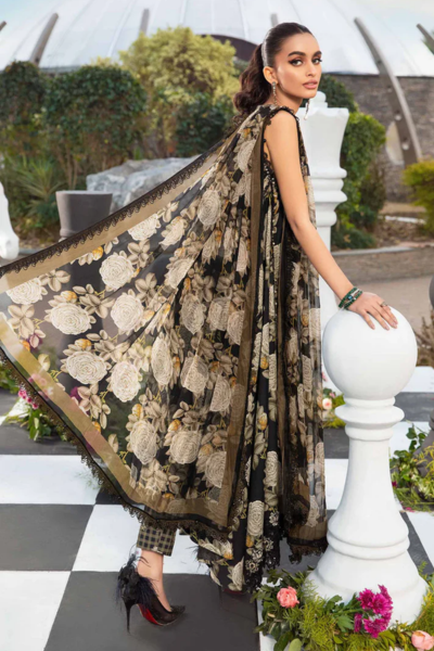 HR-02 3 Piece Unstitched Printed Lawn Suit With Printed Silk Dupatta & Embroidery Patches