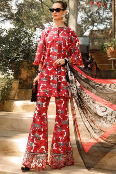 HR-SR30 M Print Stemped Unstitched Article Lawn Stuff 3pc Digital Printed With Lawn Silk Duppata