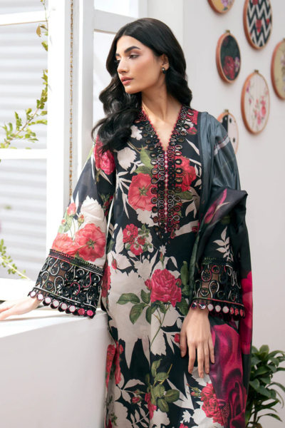 HR- 80 Printed unstitched Lawn Suit 3pc With Lawn Printed Dupatta & Embroidered Patches