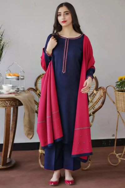 HR-1146 Unstitched Fully Embroided Dhanak Suit With Dhanak Dupatta