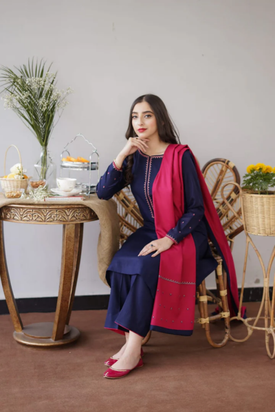 HR-1146 Unstitched Fully Embroided Dhanak Suit With Dhanak Dupatta