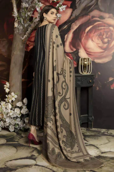 HR-1090 Unstitched Fully Embroided Dhanak Suit With Wool Shawl