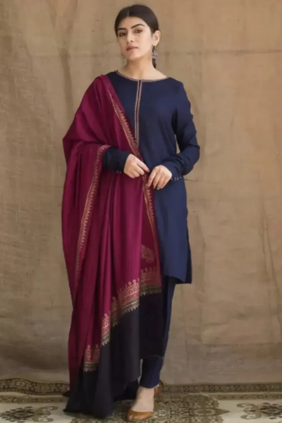 HR-1100 Unstitched Dhanak Marina Suit With Wool Shawl