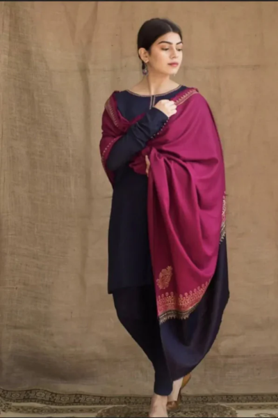HR-1100 Unstitched Dhanak Marina Suit With Wool Shawl