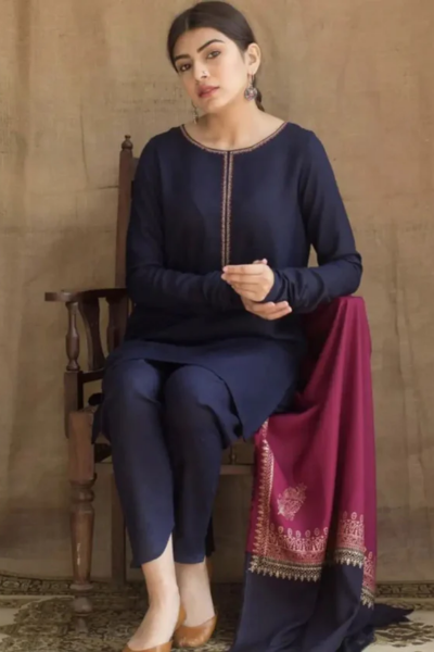 HR-1100 Unstitched Dhanak Marina Suit With Wool Shawl