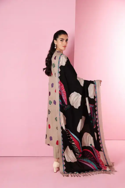 HR-SR2042 Unstitched Fully Embroided Dhanak Suit With Wool Shawl