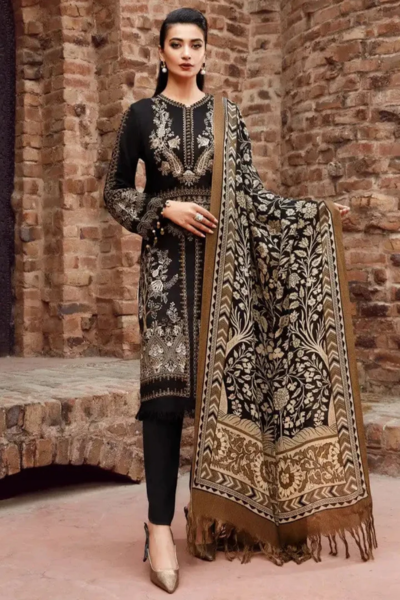 HR-SR2061 Dhanak Embroidered Suit With Digital Printed Wool Shawl