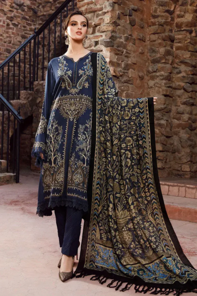 HR-SR2060 Dhanak Embroidered Suit With Digital Printed Wool Shawl