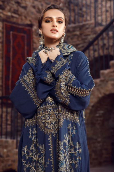 HR-SR2060 Dhanak Embroidered Suit With Digital Printed Wool Shawl
