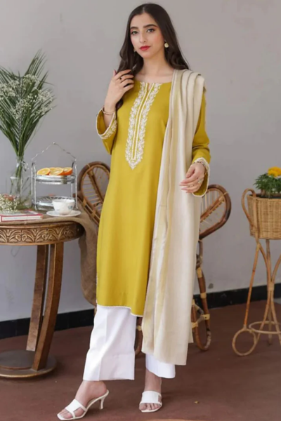 HR-AS10 Unstitched Embroidered Dhanak Suit With Dyed Dhanak Shawl