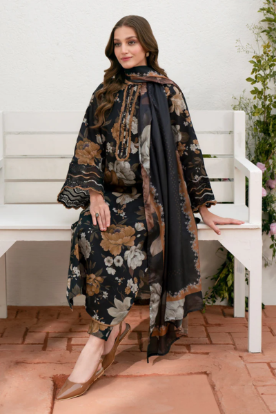 HR-412 Digital Printed Khaddar Suit 3pc with Khaddar Digital Printed Dupatta & Embroidered Patches