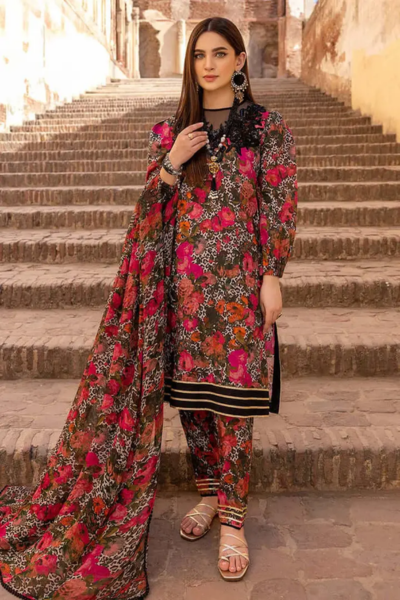 HR-Linen Unstitched Digital Printed Suit With Linen Dupatta