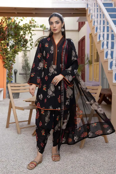 HR-Linen Unstitched Digital Printed Suit With Linen Dupatta