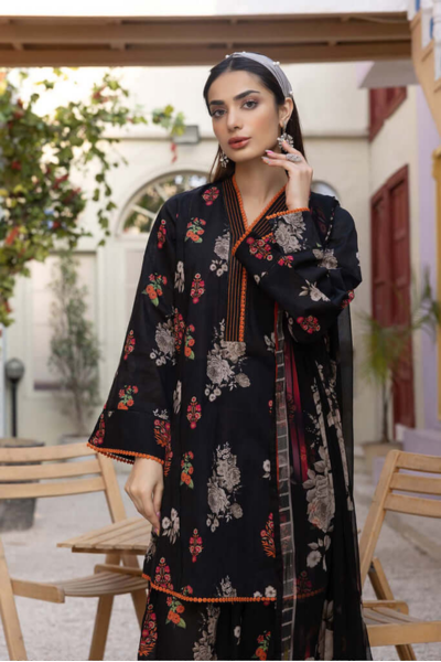 HR-Linen Unstitched Digital Printed Suit With Linen Dupatta