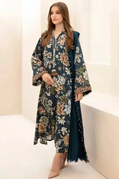 HR-Khaddar 3pc Digital Printed Suit With Digital Printed Khaddar Dupatta