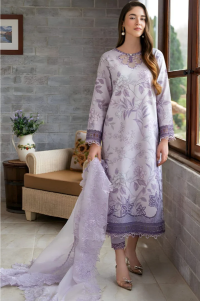 HR-Lawn Unstitched Embroided 3pc With Organza Embroidered Dupatta