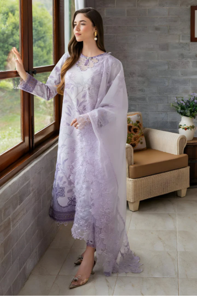 HR-Lawn Unstitched Embroided 3pc With Organza Embroidered Dupatta