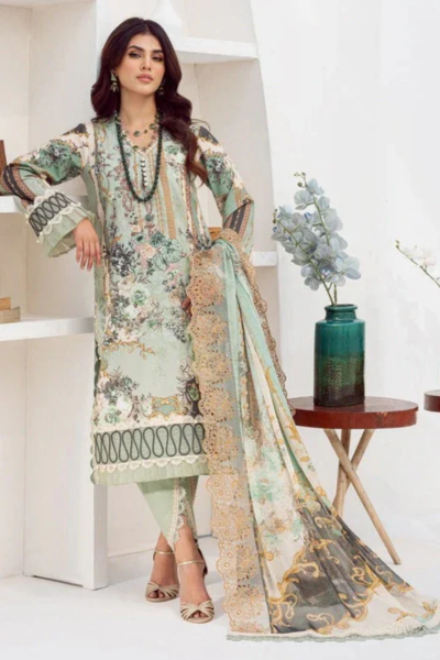 HR-3Pc Unstitched Digital Printed Lawn Suit With Crinkle Chiffon Dupatta