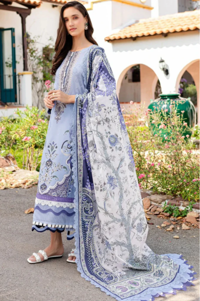 HR-3Pc Unstitched Digital Printed Lawn Suit With Crinkle Chiffon Dupatta