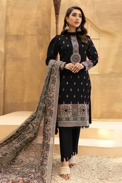 HR-703 Lawn Embroidered 3pc Suit With organza Embroidered Dupatta