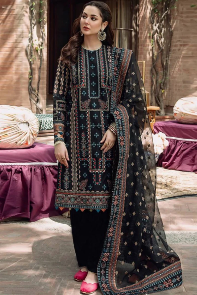 HR-SR709 Lawn Embroidered 3pc Suit With Chiffon Embroidered Dupatta