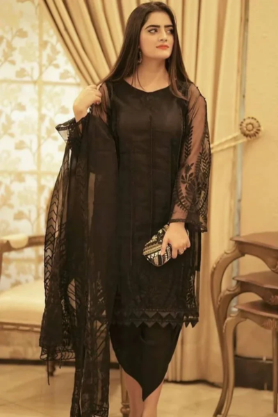 HR-SR711 Lawn Embroidered 3pc Suit With Embroidered Organza Dupatta