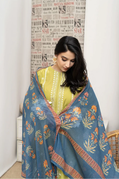 HR-UR720 Unstitched Embroidered Lawn Suit 3pc With Digital Printed Monar Dupatta