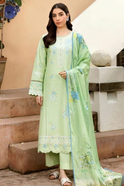 HR-ZS 2630 3 Pc Embroidered Lawn Shirt With Printed Polly Lawn Dupatta