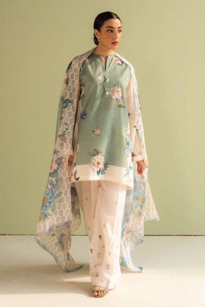 HR-CO496 3Pc Digital Printed Lawn Shirt with Printed Dupatta