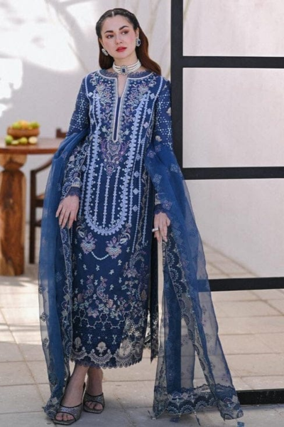 HR-SP2545 3 Piece Embroidered Lawn Shirt With Embroidered Organza Dupatta