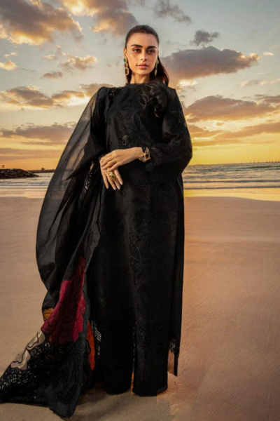 HR-KH2640 3 Pc Embroidered Lawn Shirt With Embroidered Organza Dupatta With Patches