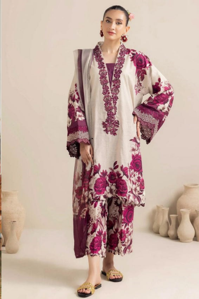 HR-AD476 3Pc Digital Printed Lawn Shirt With Printed Poly Lawn Dupatta