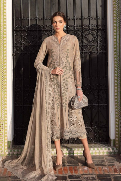 HR-MB2665 3Pc Embroidered Lawn Shirt With Embroidered Organza Dupatta