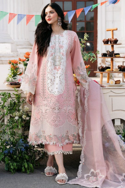 HR-BL2585 3 Piece Embroidered Lawn Shirt With Embroidered Organza Duppata