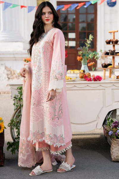 HR-BL2585 3 Piece Embroidered Lawn Shirt With Embroidered Organza Duppata