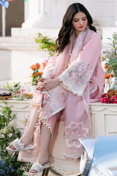 HR-BL2585 3 Piece Embroidered Lawn Shirt With Embroidered Organza Duppata