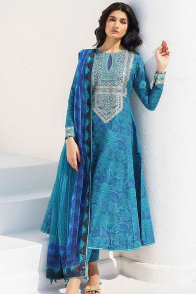 HR-BQ454 3 Piece Digital Printed Lawn Shirt Trouser and Dupatta With Patches