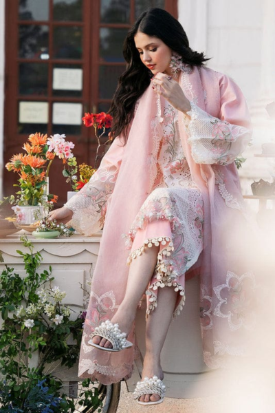 HR-BL2585 3 Piece Embroidered Lawn Shirt With Embroidered Organza Duppata