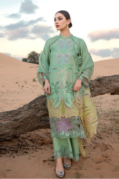 HR-RR816 3 Piece Embroidered Lawn Shirt With Embroidered Organza Dupatta