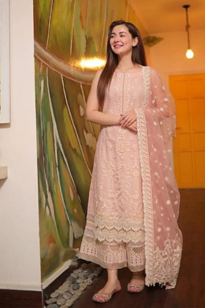 HR-LM54 3 Piece Embroidered Lawn Shirt With Embroidered Organza Dupatta