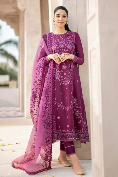 HR-CS84 3 Piece Embroidered Lawn Shirt With Embroidered Organza Dupatta