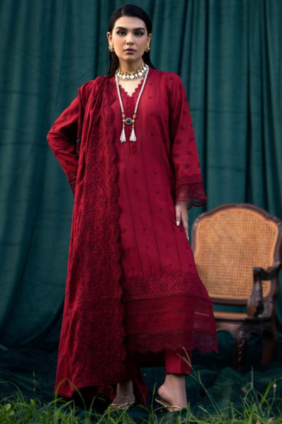 HR-MO 24 3 Piece Embroidered Lawn Suit With Lawn Dupatta