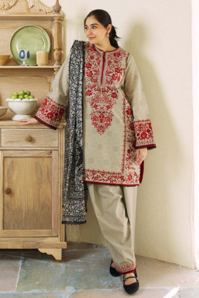 HR-ZS 57 3 Piece Embroidered Lawn Shirt With Printed Dupatta