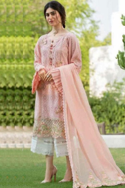 HR-CS34 3 Piece Embroidered Lawn Shirt With Embroidered Bamber Chiffon Duppata